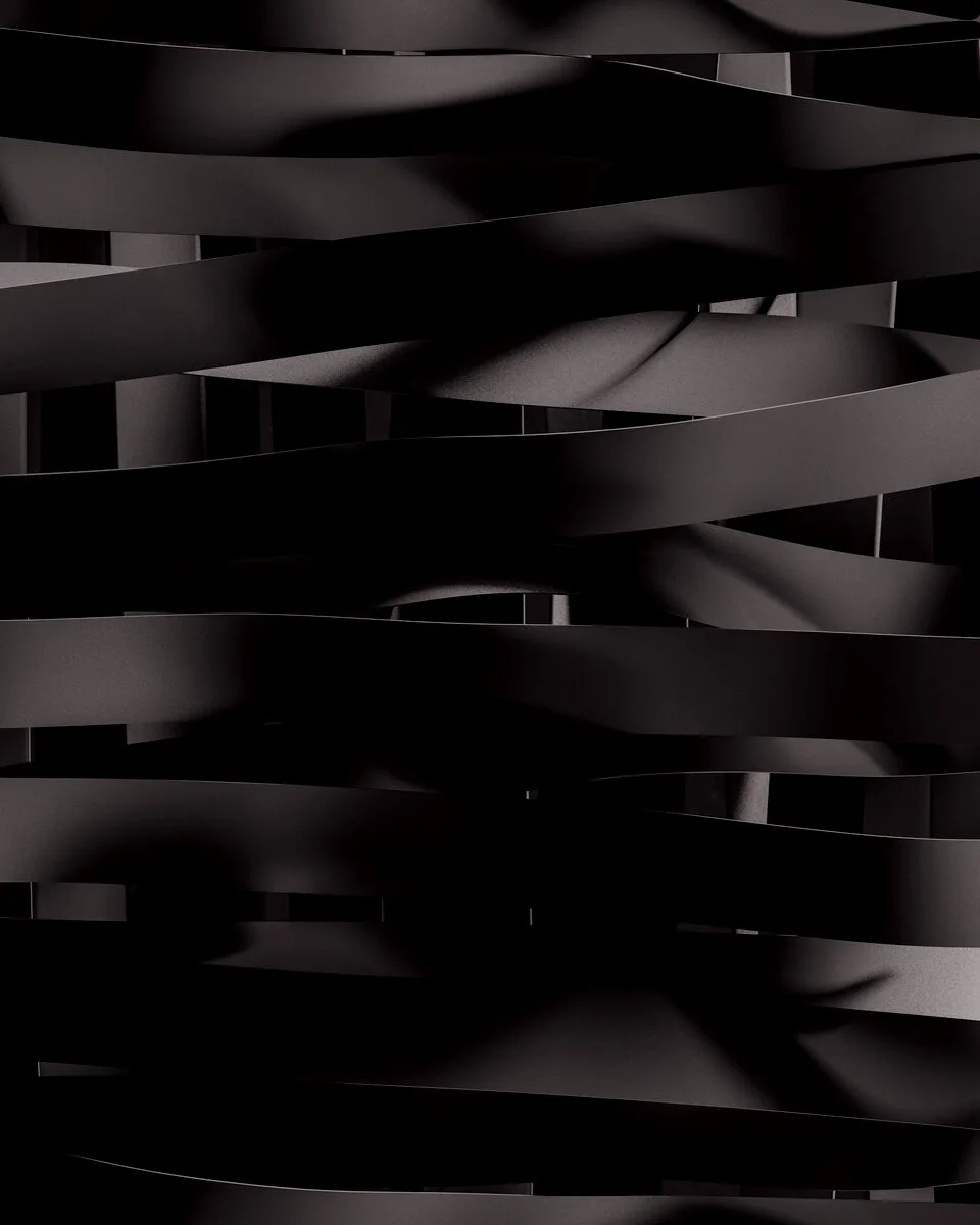 Layered dark forms, stacked one on another